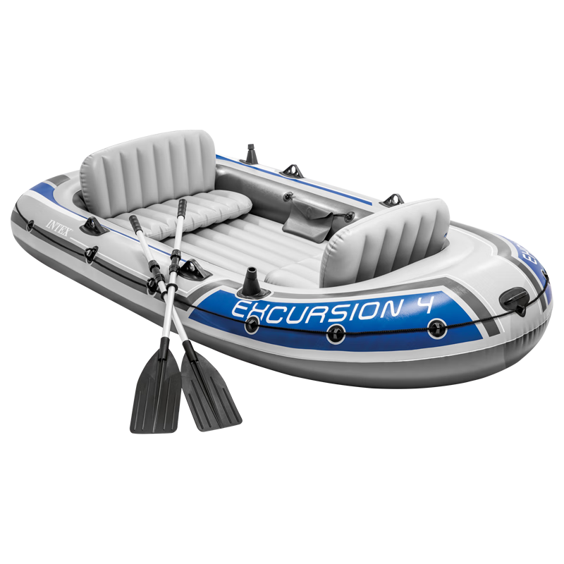 INTEX皮划艇钓鱼船充气船橡皮艇户外水上冲锋舟加厚皮筏艇小船 4人船68324标配