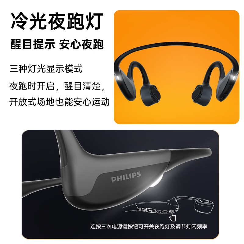 飞利浦（PHILIPS）骨传导耳机运动蓝牙耳机无线耳机运动跑步挂脖式耳机苹果华为小米安卓手机通用TAN6605黑