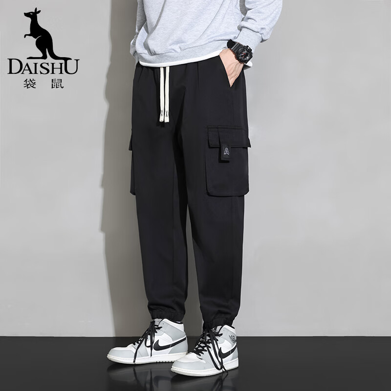 袋鼠（DaiShu）工装裤男美式高街运动大码宽松束脚裤子男YL 6600 黑色 XL 属于什么档次？