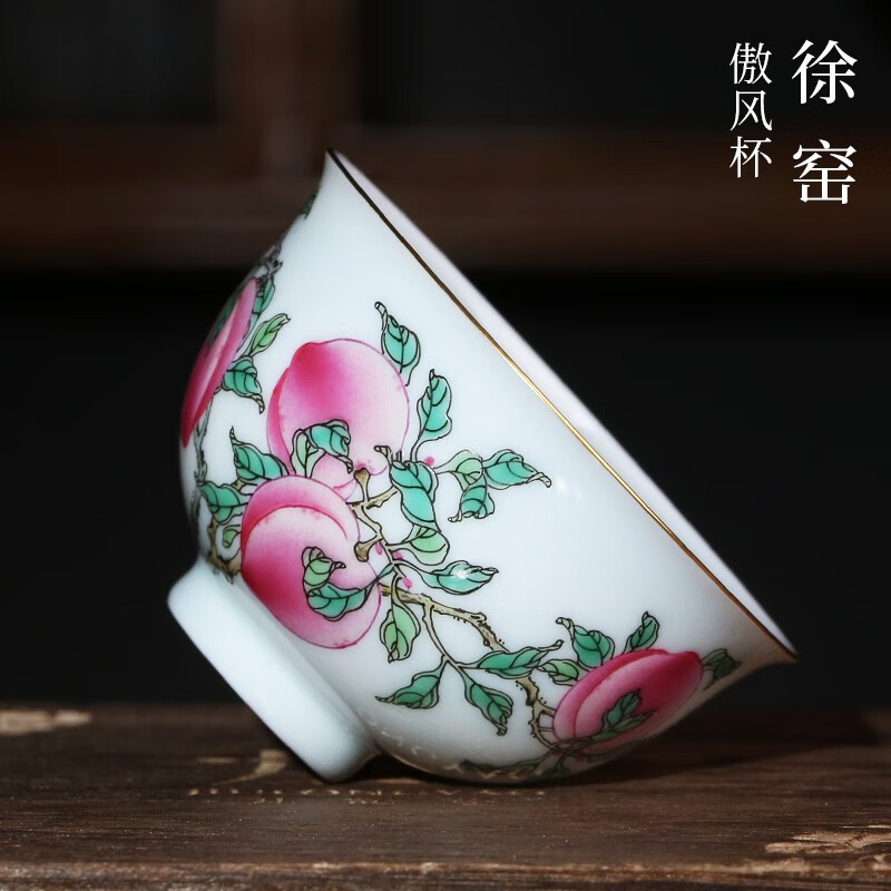隐庐徐窑景德镇纯手工粉彩青花瓷茶杯精品功夫茶具主人杯手绘五桃杯