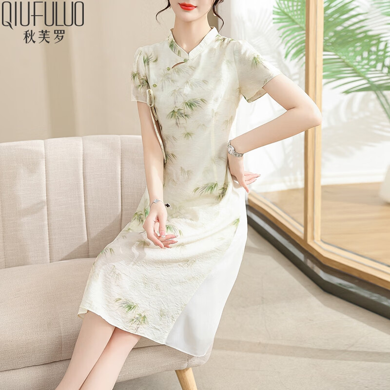 秋芙罗妈妈夏装旗袍领连衣裙50-60岁中老年人女装裙子衣服母亲节礼物