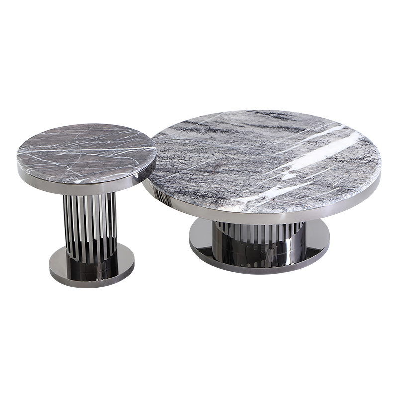 DC 意式天然奢石茶几轻奢圆形简约客厅小户型大理石创意大小异形茶几组合 大茶几