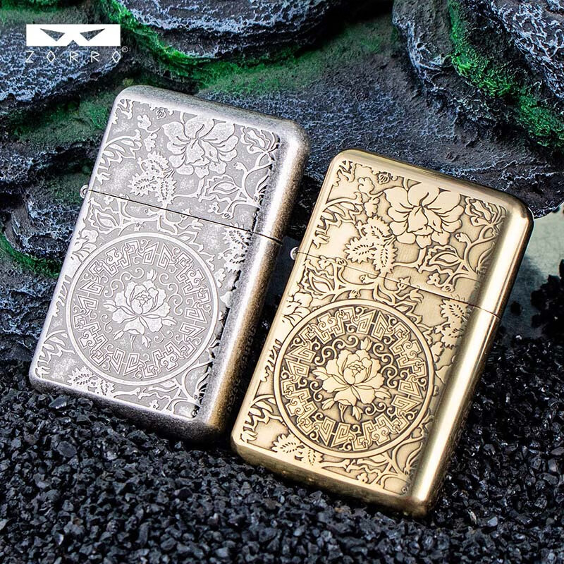 佐罗(ZORRO)新款790三代打火机薄款手感机原铜山鬼花钱煤油打火机送男友礼物 原铜牡丹 单机(自备煤油才能打着 )