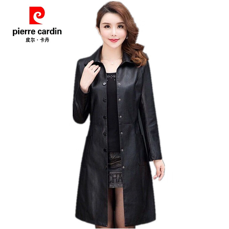 皮尔卡丹（pierre cardin）2023春秋装新款海宁真皮皮衣女显瘦中长款外套韩版修身皮风衣外套 黑色(单) 建议【XL90-105斤】高性价比高么？