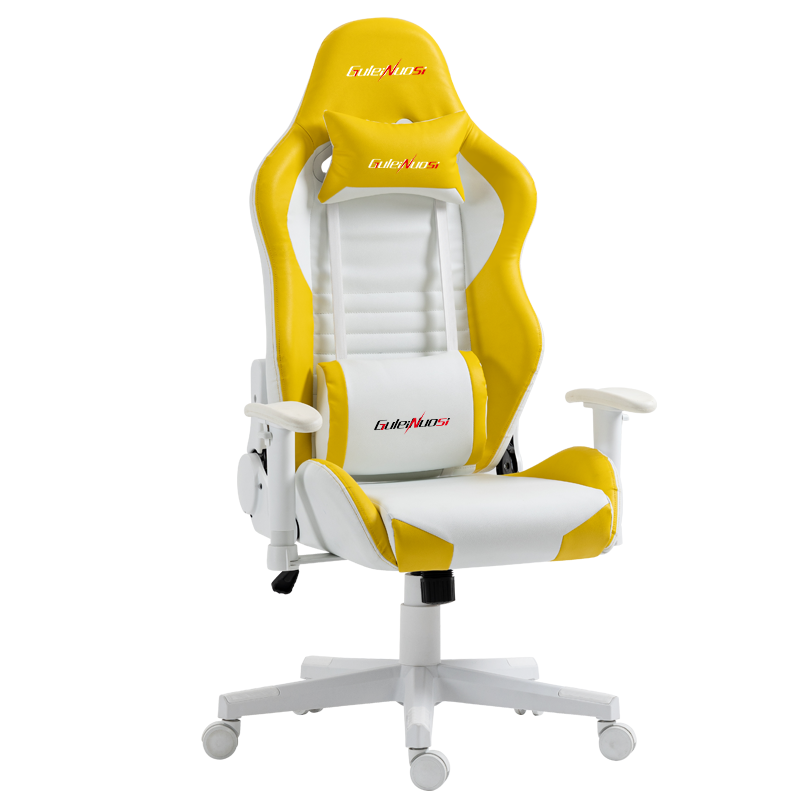 古雷诺斯  电竞椅 电脑椅游戏椅 人体工学椅子家用可躺升降旋转竞技椅 高靠背皮椅 网吧网咖座椅 S235-04-白黄