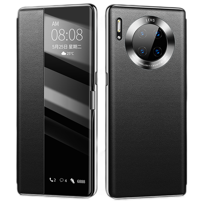 XOOMZ 适用华为Mate30Pro手机壳真皮素皮版智能视窗翻盖mate30全包防摔?；ぬ咨涛?G 华为Mate30 Pro智能视窗磁吸翻盖【优雅黑】