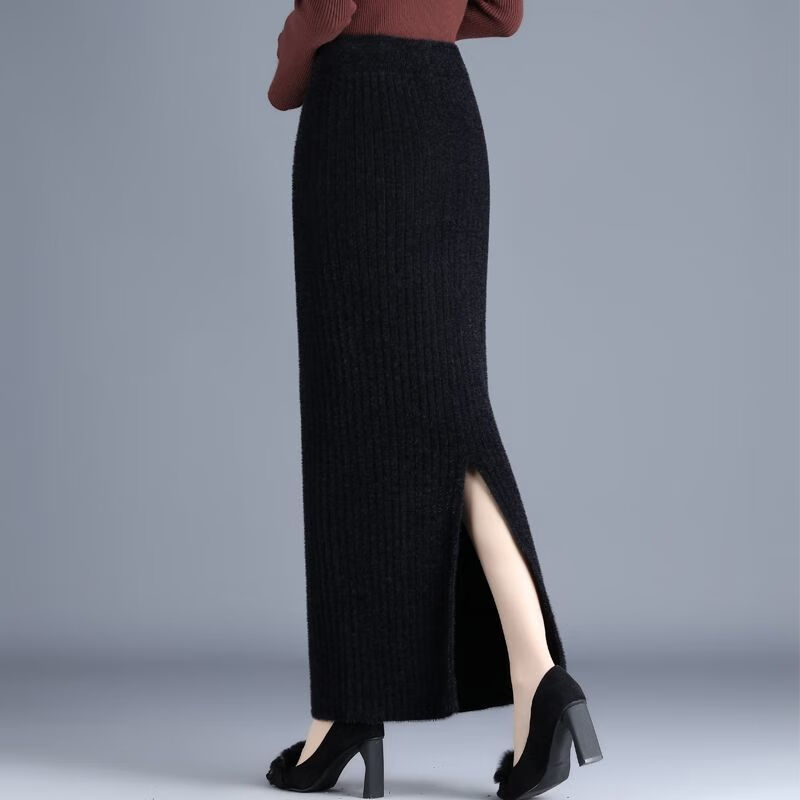 歆栩冬季女裙半身高个子超长水绒裙长90加长加厚款包臀裙保暖长裙