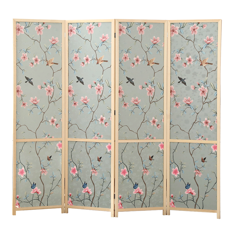 祥朗实木布艺屏风隔断现代简约中式折叠推拉家用客厅卧室书房餐厅厨房酒店宾馆办公室遮挡简易可移动玄关帘 1.8米高X0.5米宽一扇