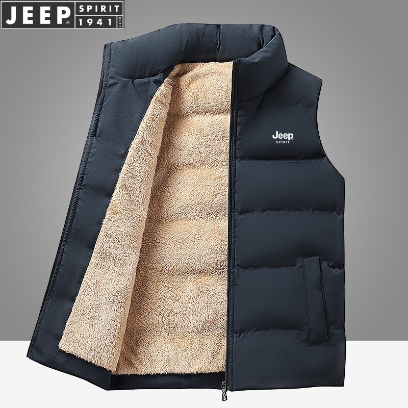 JEEP SPIRIT吉普马甲男外套男士春秋季冬天坎肩无袖棉衣上衣服新款纯色中青年 蓝色 L (130斤-145斤)