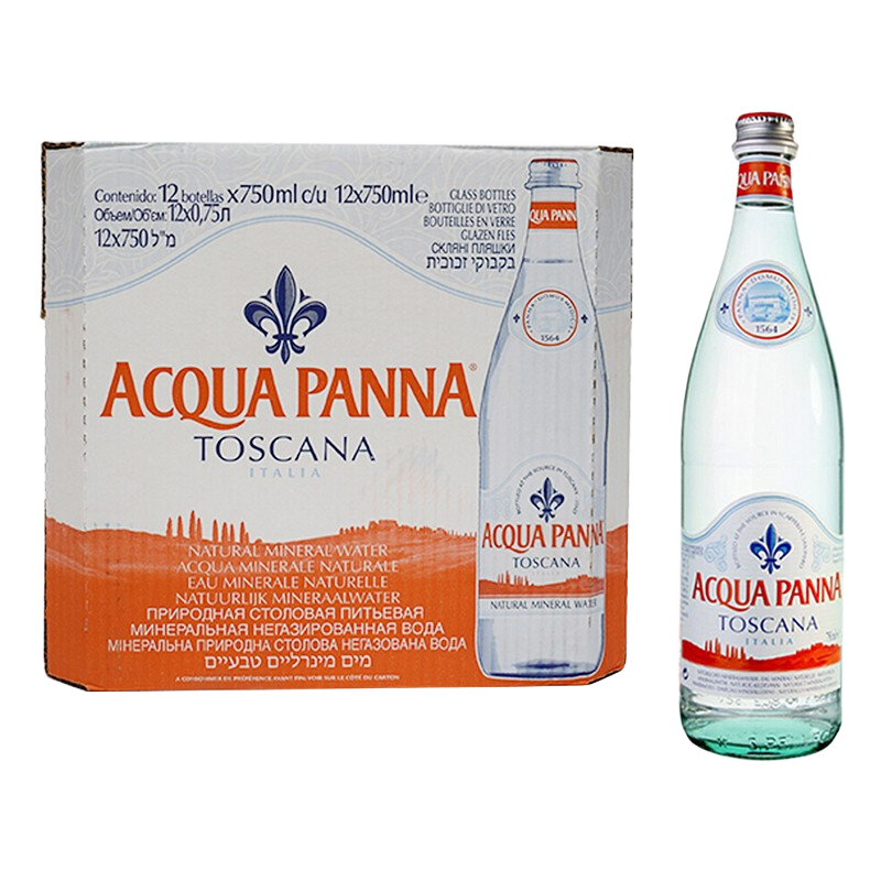 普娜（Acqua Panna）意大利原装进口天然矿泉水弱碱性饮用水(玻璃瓶)750ml*12瓶整箱装 12瓶