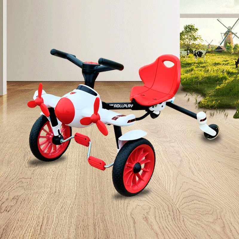 ROLLPLAY如雷儿童脚踏三轮车折叠小飞机漂移车自行车玩具男女小孩生日礼物 折叠飞机车 白色