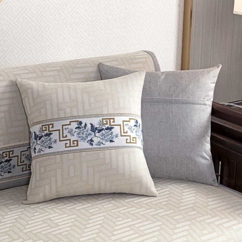 索菲娜 新中式沙发垫坐垫防滑三座一贵妃沙发罩巾四季红木沙发垫子 yd清韵芳华-浅咖色 宽110*长210cm一片