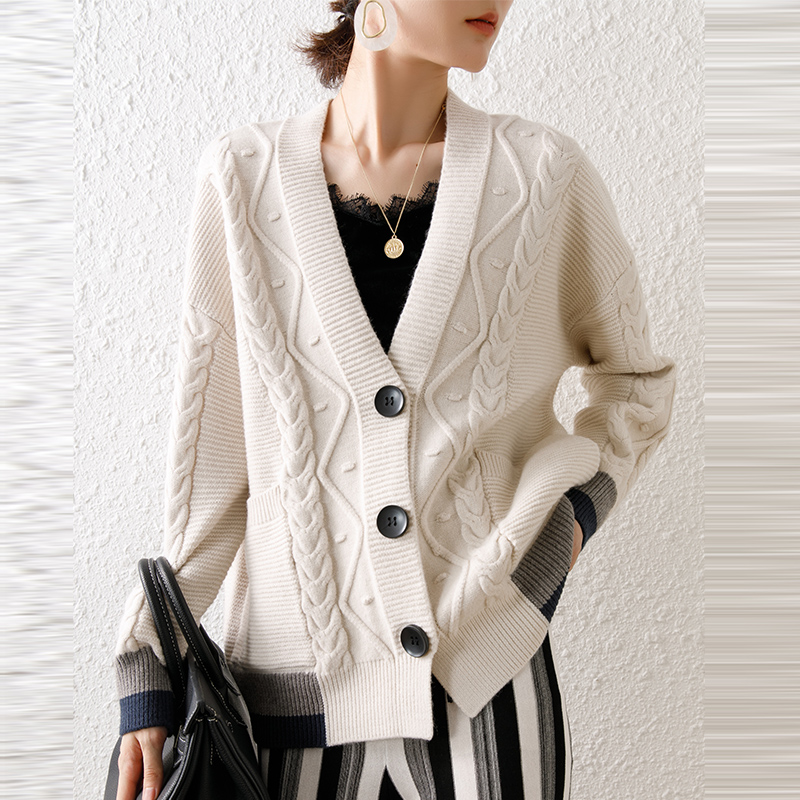 纯羊毛衫秋天女外套小个子羊毛开衫长款高端白色100外