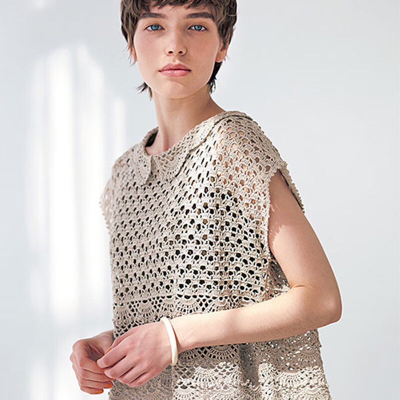 盛莲盛莲 亚麻娃娃领背心钩针 镂空款 夏季毛线球23新款diy编织材料包
