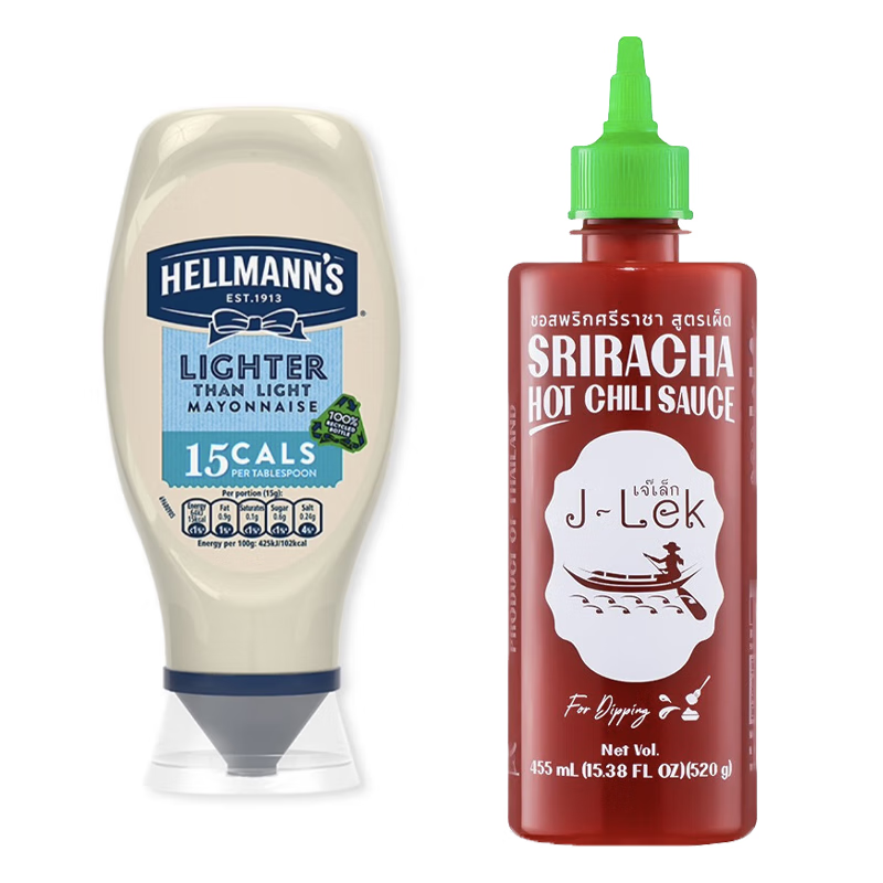 好乐门（HELLMANN’S）进口好乐门超低t脂蛋黄酱加瑞典d卡糖番茄酱0脂肪芥末酱餐 蛋黄酱451g+泰国是拉差辣椒酱520