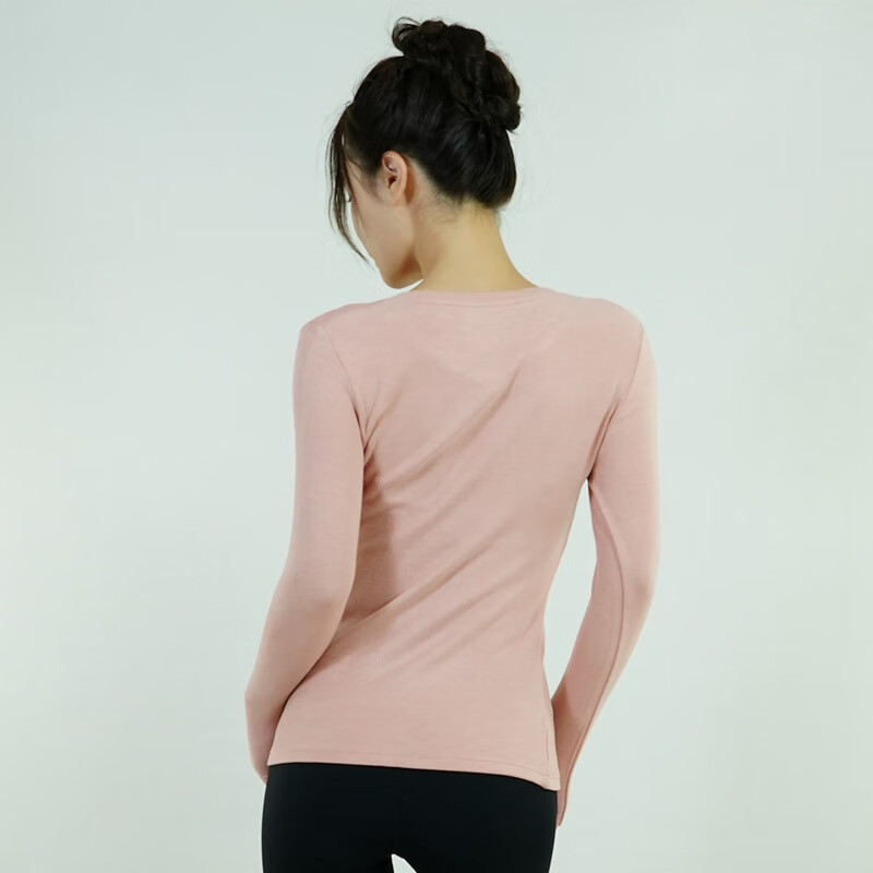 三枪秋冬热力高弹女双面绒圆领长袖时尚内搭柔软贴身保暖打底衫 裸粉 2XL -4XL