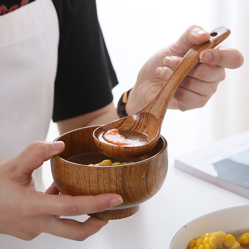振锦实木大汤勺乌檀木勺子家用大号盛汤长柄粥勺复古木勺子木制勺