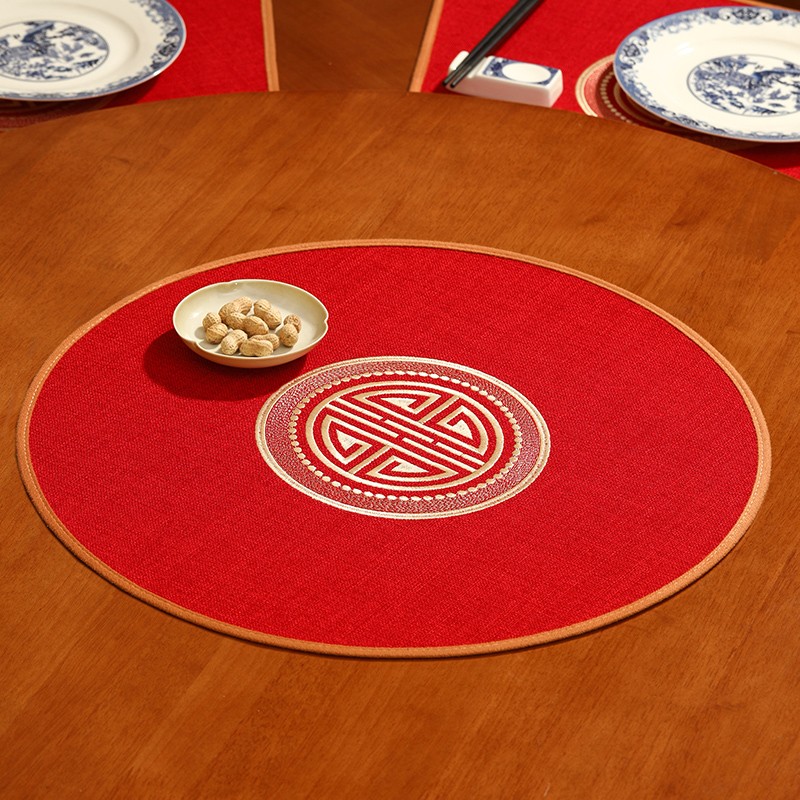 华幔盛庭新中式圆形餐垫高档防烫餐桌垫布酒店餐具餐盘垫烟灰缸花瓶