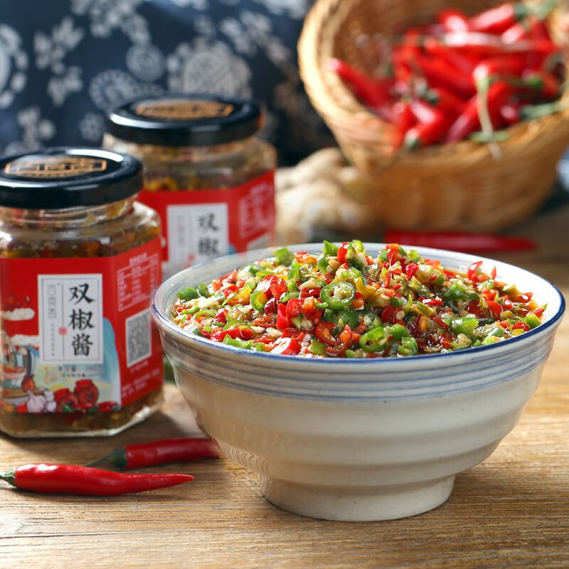 百食香双椒酱280g瓶装蒜蓉剁辣椒酱彩椒酱拌面下饭菜调味料香辣酱