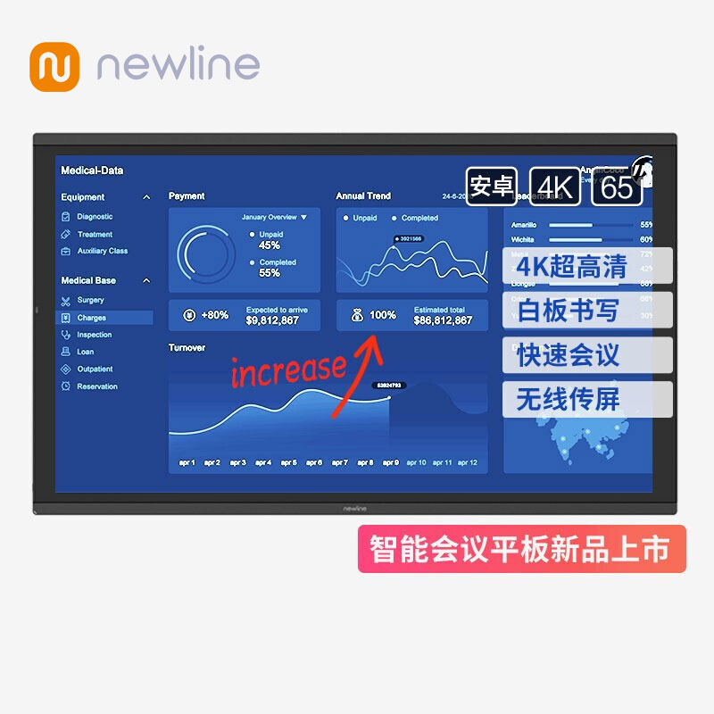 鸿合newline 65英寸会议平板 交互式电子白板教学办公设备一体机4k