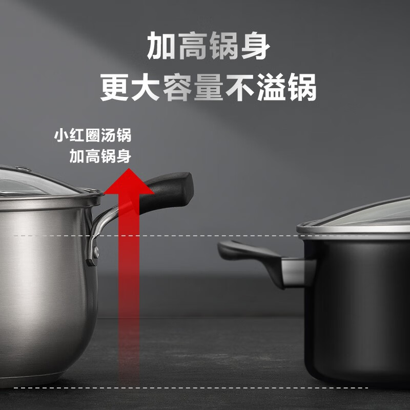 苏泊尔(SUPOR)汤锅304不锈钢锅红圈煲汤锅双耳炖锅复底煮锅煮面锅燃气磁炉通用 1-3人用 ST20H1+蒸格 内径 20cm