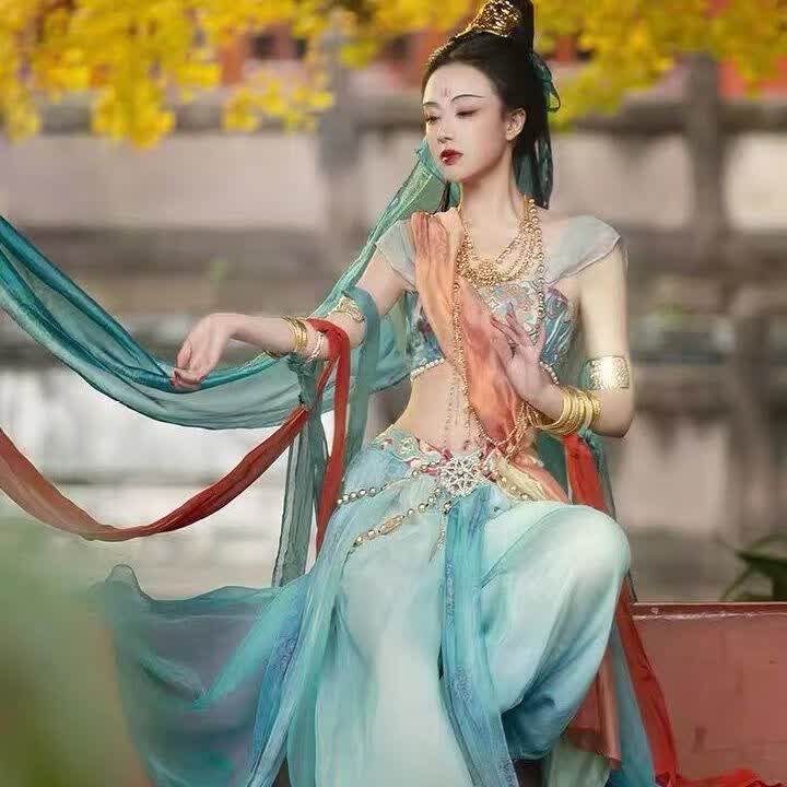 辉之枫敦煌飞天服装的菜菜[鸿音]裙裤版遇见胡旋舞蹈服西域异域逆联名