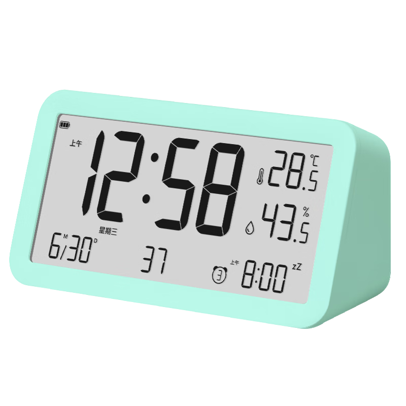 碼仕鬧鐘學(xué)生溫濕度計大屏充電電子智能夜光兒童起床專(zhuān)用神器LCD床頭鐘開(kāi)學(xué)必備Q198藍