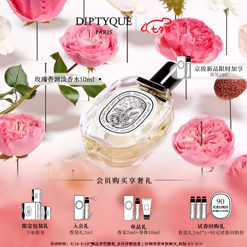 蒂普提克（Diptyque）淡香水系列香氛50ml/100ml杜桑谭道七夕礼物送女友 玫瑰香调淡香水50ml