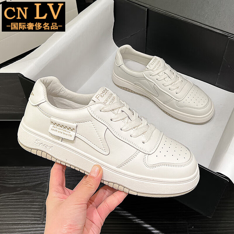 cnlv小白鞋女2024新款女鞋百搭鞋子夏季夏款透气平底休闲软皮板鞋轻奢