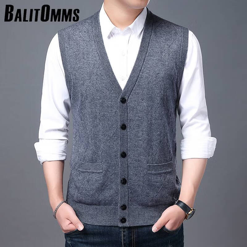 美士(balitomms)中男开衫无袖纽扣爸爸装男毛衫针织外套单排扣毛背心