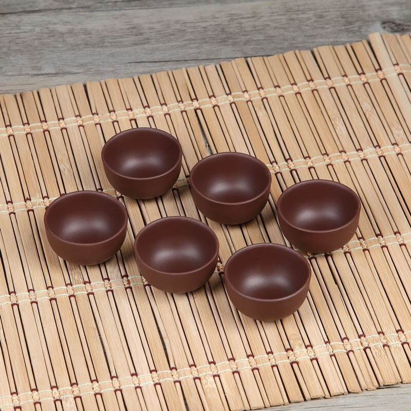 杯品茗杯小茶杯紫砂功夫茶杯大陶瓷杯茶碗杯子6只装 小号纯棕杯6个