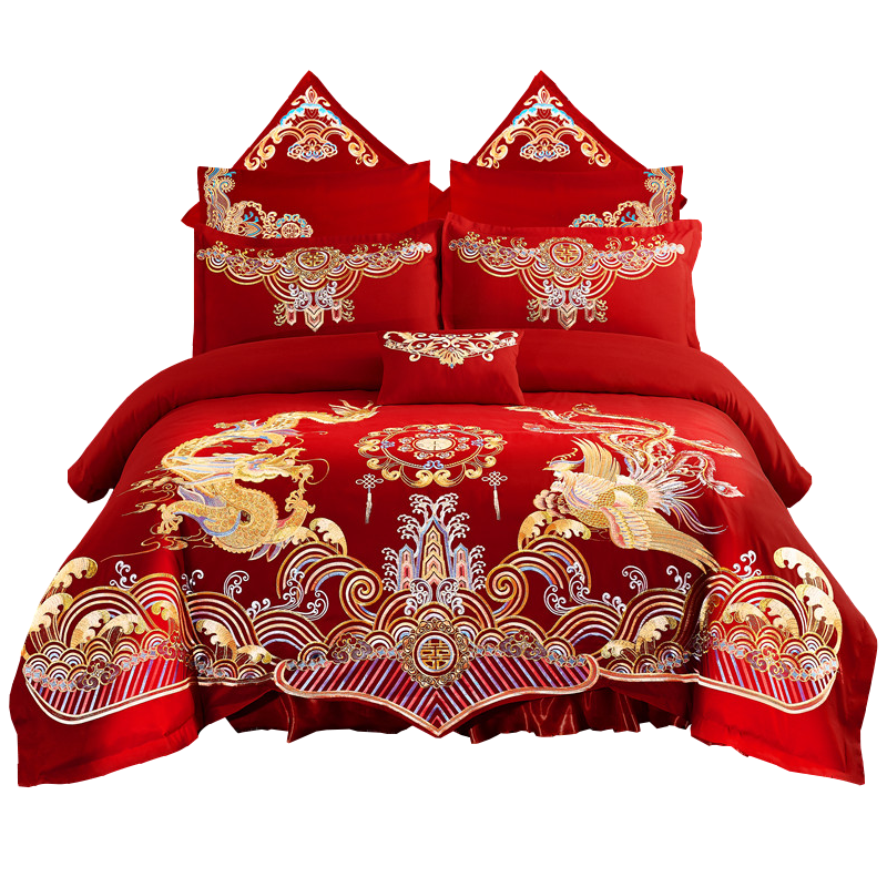 慕瀾嘉私（MULANJIASI）婚慶四件套大紅結(jié)婚刺繡套件婚禮婚床被套新婚繡花喜被床上用品 我們結(jié)婚啦 1.8米床【被2*2.3】四件套