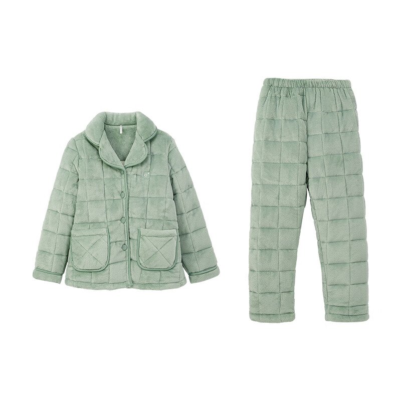 安之伴冬季情侣睡衣【三层珊瑚绒夹棉加厚 保暖防静电】休闲家居服套装 绿松石兰(珊瑚绒锁温超柔软) M
