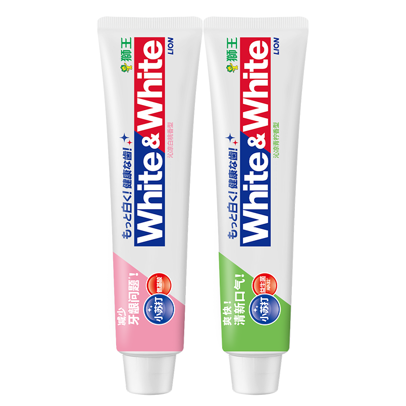 獅王大白葡萄柚小蘇打牙膏氨基酸益生菌美白牙膏淡化牙漬亮白牙齒 氨基酸白桃120g+益生菌青檸120g