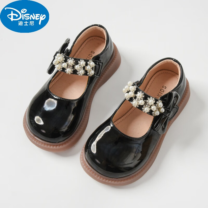 迪士尼（Disney）女童单鞋儿童牛二层皮公主鞋学生演出黑皮鞋中大童亮皮童鞋 3863黑色童鞋 23码 内长14.5cm