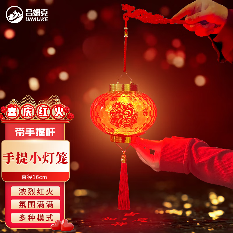 吕姆克灯笼儿童手提发光水晶红灯笼新年装饰氛围灯中国风仿古宫灯大6910
