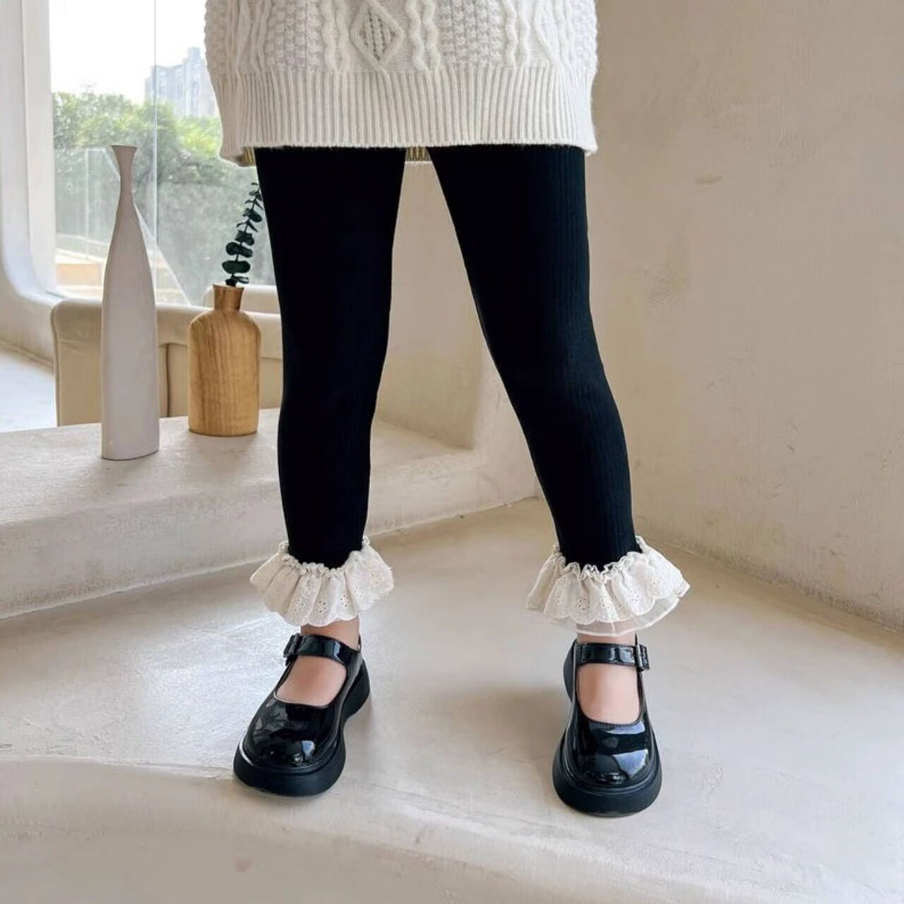 泰缤女童蕾丝边打底裤秋季新款韩版儿童弹力百搭休闲裤宝宝外穿长裤子