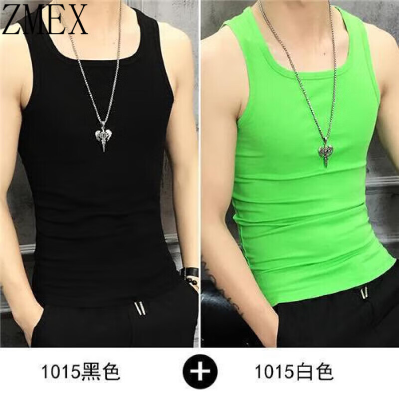zmex背心男潮夏秋修身型无袖方领运动健身弹力背心男士紧身纯色打底衫