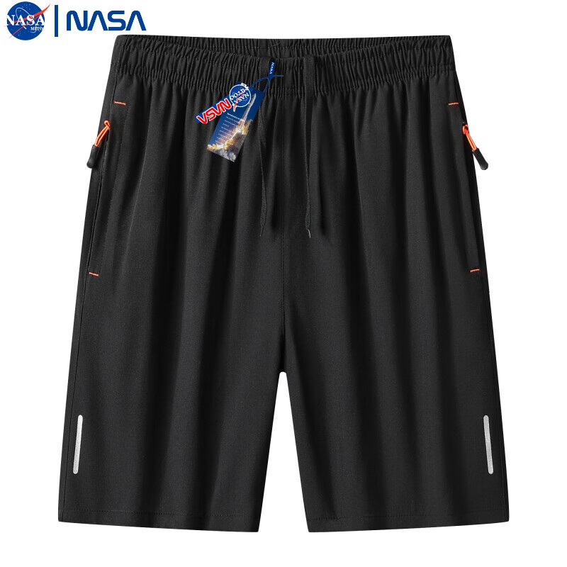NASA联名速干短裤男士2023夏季新款百搭加肥加大码口袋拉链五分裤 B422-DK108黑色 2XL（码偏小建议拍大一码） 京东折扣/优惠券
