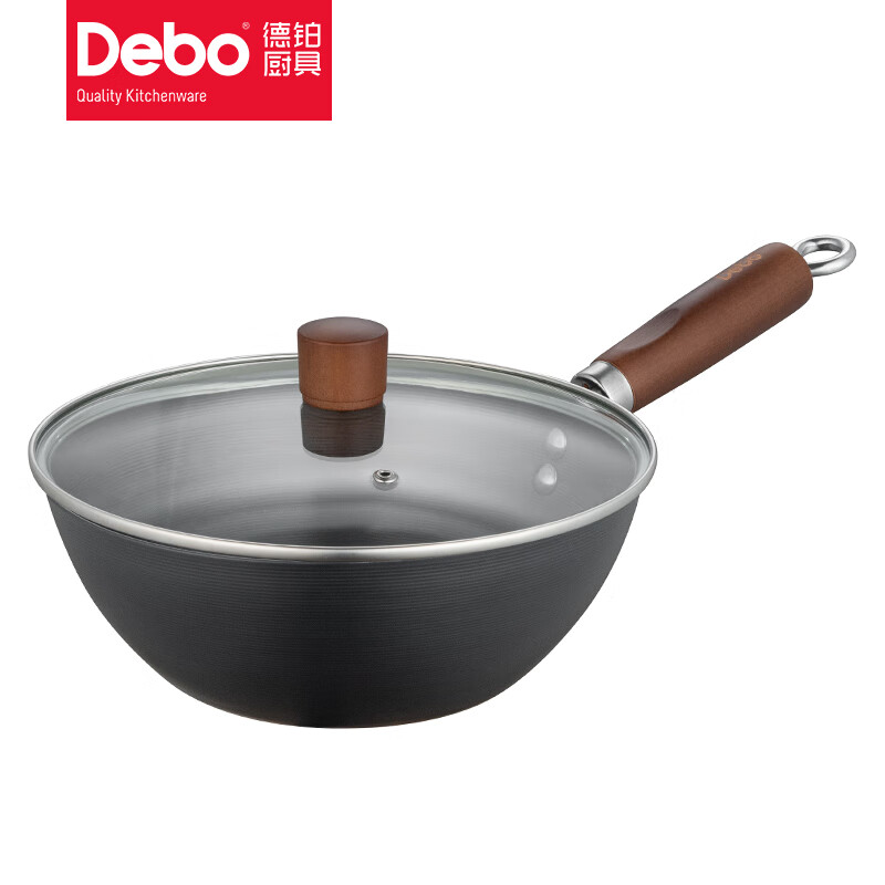 Debo德铂圆底炒锅原生铁无涂层炒菜锅 黑色 24cm