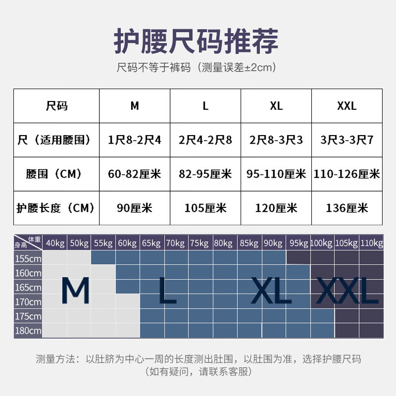 护腰带腰医用劳损腰围钢板腰托发热腰部保暖腰疼男女士 护腰尺码表 m