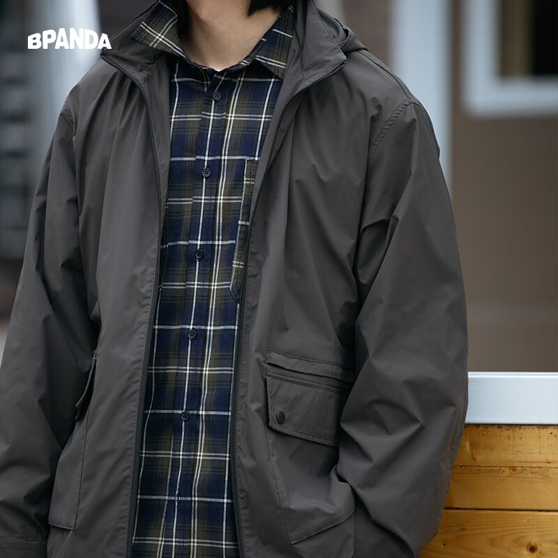 熊猫·本防晒衣男夏季户外薄款宽松男装潮流夹克可拆卸连帽防晒外套 A黑橄榄 M