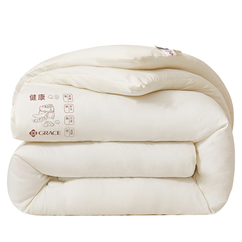 洁丽雅（Grace）A类面料10%大豆纤维四季被子秋冬被芯8斤200*230cm米白