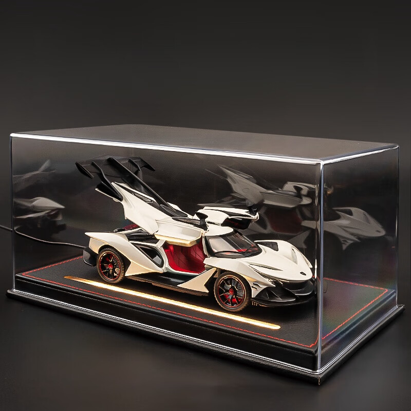 飞越无限合金模型车防尘罩带灯光高档仿皮木制底座1:24车模场景收纳