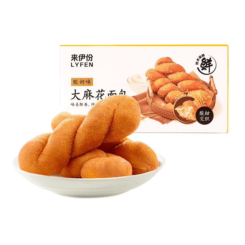 来伊份大麻花面包酸奶味 整箱营养早餐手撕夹心面包代餐点心下午茶零食 大麻花酸奶味糕点600g[约6个]