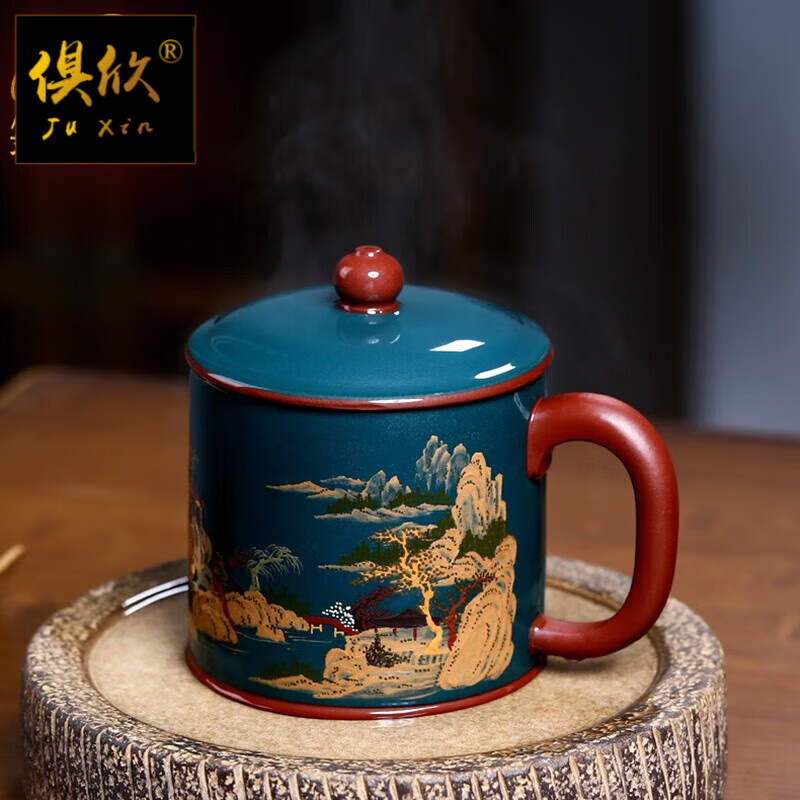 宜兴紫砂杯男女士款名家纯全手工中式复古茶杯泡茶办公水杯 春晓江南