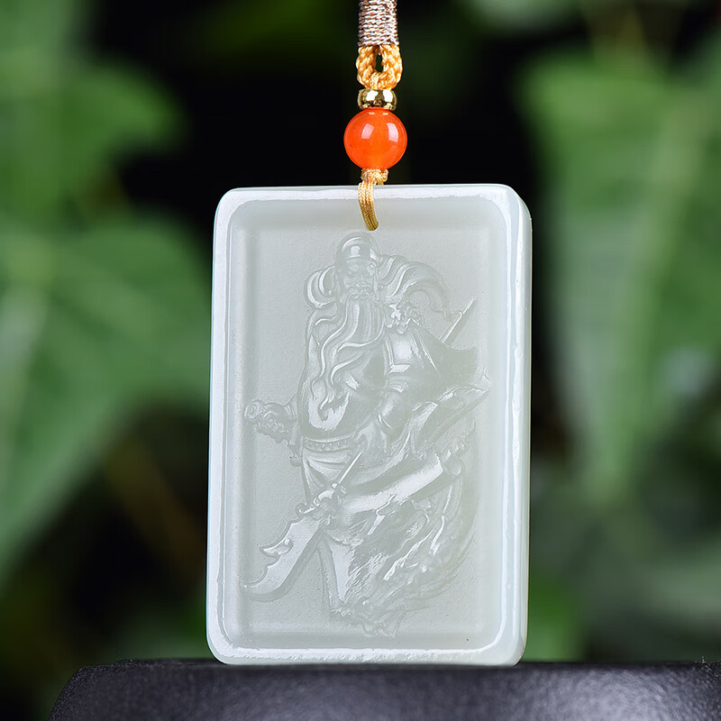 赵禄新疆和田玉白玉霸气关公牌吊坠男款玉牌挂件玉佩项链生日礼物