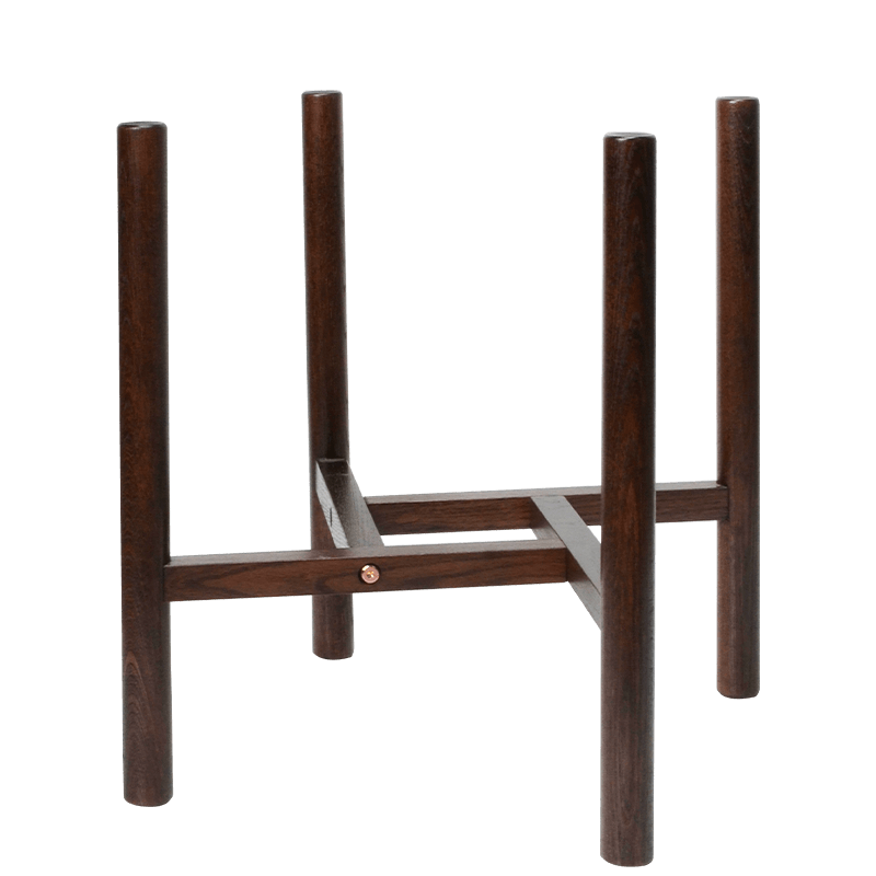 柴扉園 简约现代榆木十字花架落地式花盆支架北欧客厅绿萝托架单个实木盆栽架 花几盆景架置物架多层储物架 胡桃色三角花架小号