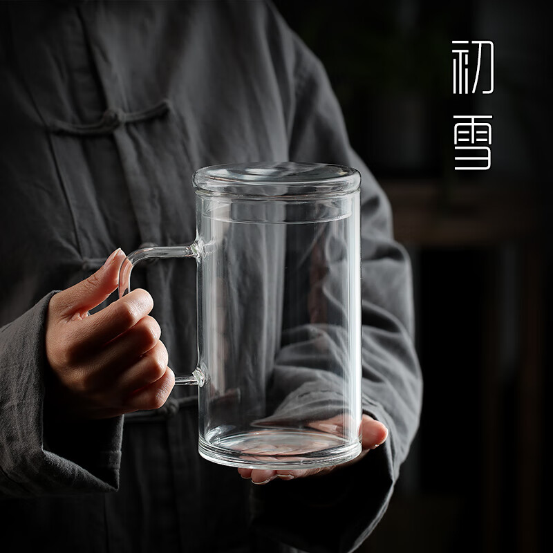 1000ml喝水杯子男士办公室带盖把手大号加厚茶杯 大号玻璃杯1000ml