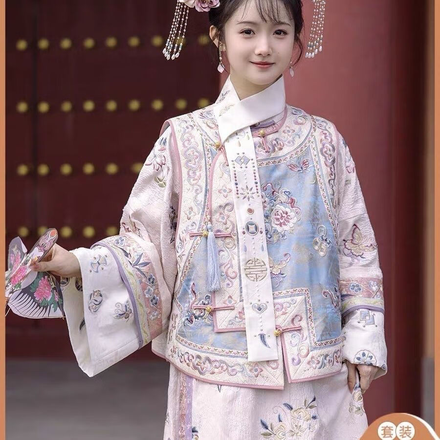 qvnl汉服女清代印花古装延吉公主服装格格服清朝公主两件套旅拍 印花